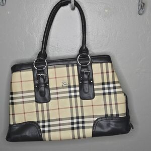 Plaid Handbag - Black and Cream